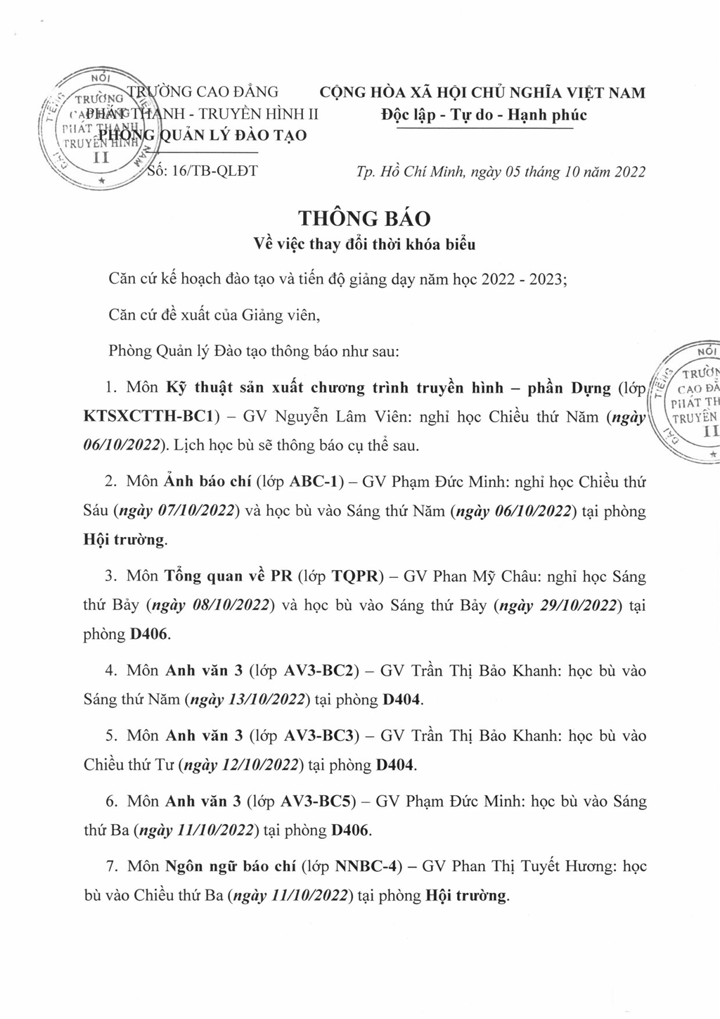 VOV College thông báo tuyển sinh bổ sung năm 2022